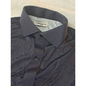 NEW Collars & Co Navy White Polka Dot Long Sleeve Dress Collar Shirt Size S